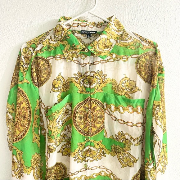 NWT Fashion Nova Crunching The Numbers Printed Shirt - Green/combo Size L - Picture 14 of 15